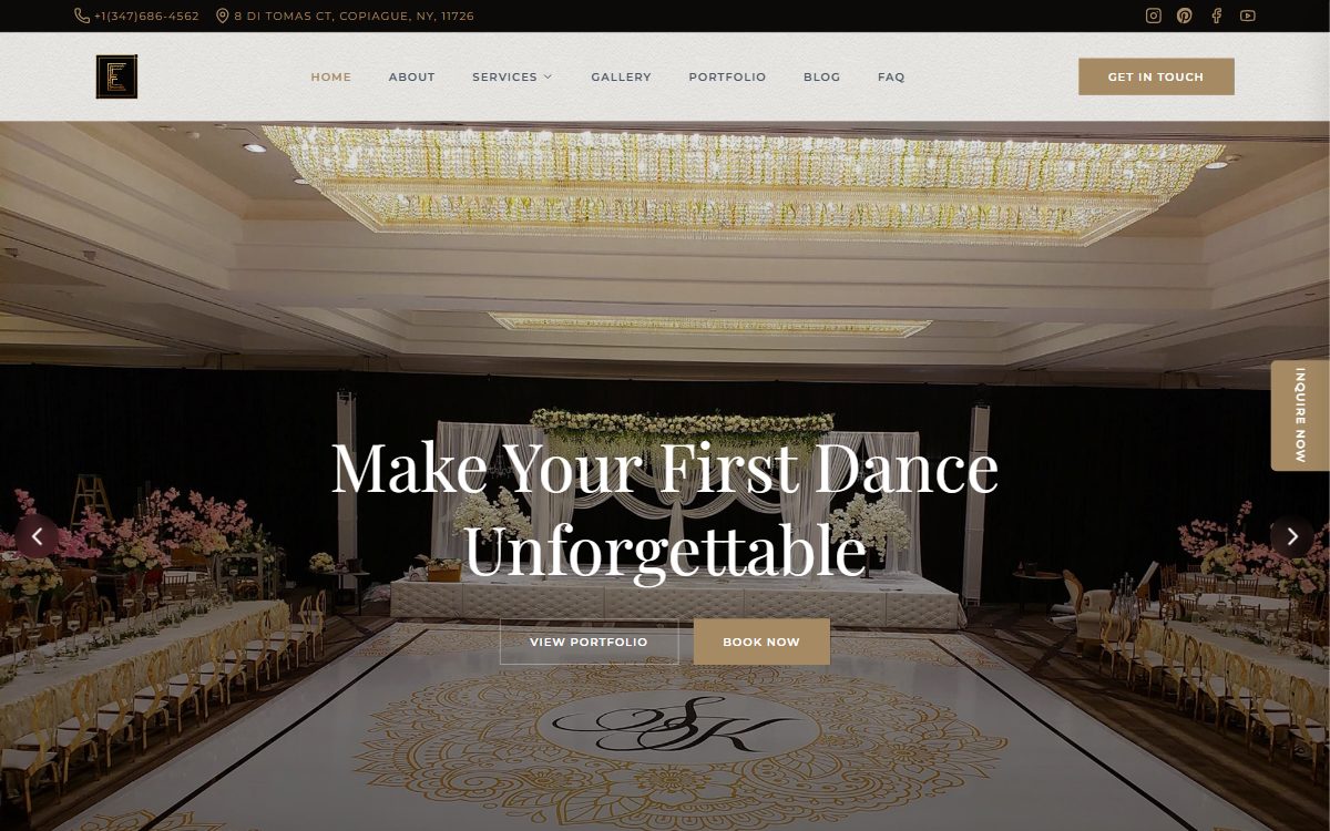 Screenshot of the Elegantize Weddings homepage