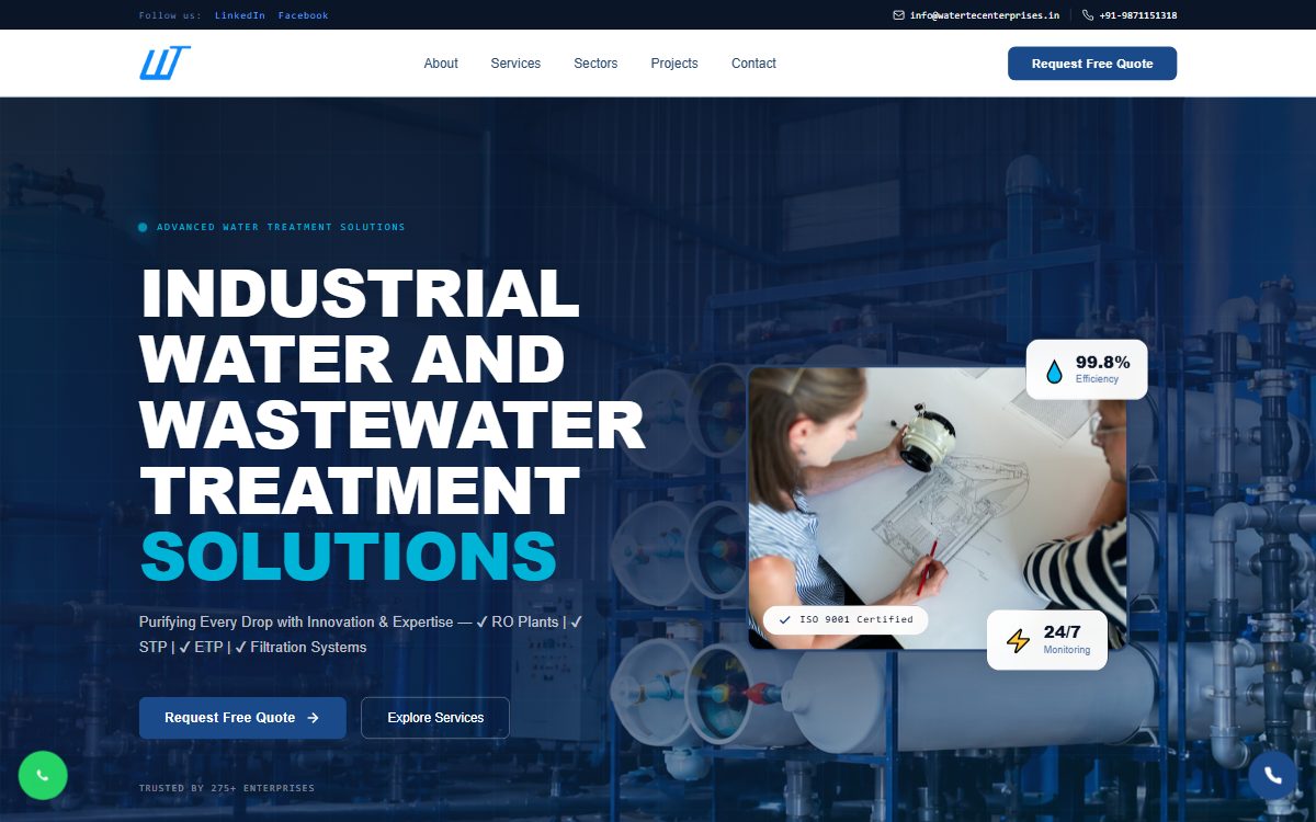 Screenshot of the Watertech homepage